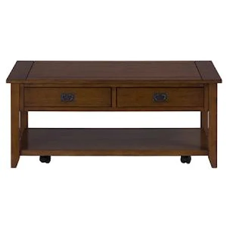 Castered Cocktail Table with 2 Pull-Thru Drawers